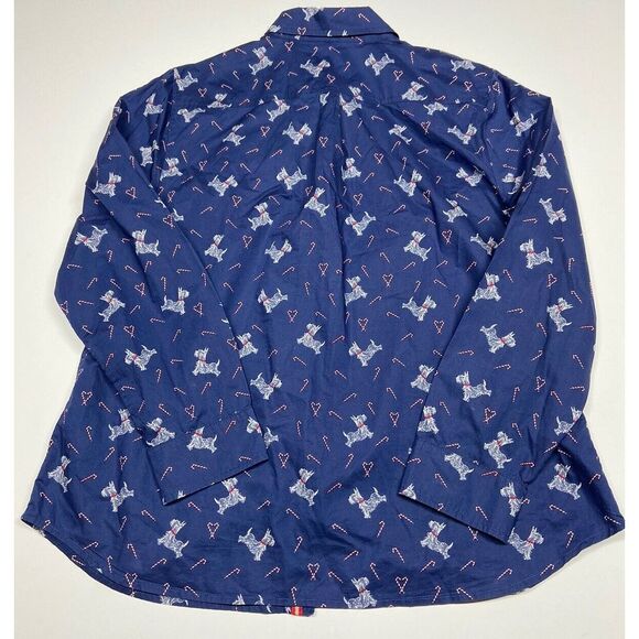 Talbots LS Shirt Button Up Candy Cane Scottie Dog Blue Holiday Xmas Petite Large - Picture 9 of 9